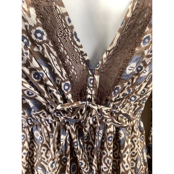 Sanctuary 100% Cotton Boho Tribal Print Flare Long Sleeve Short Empire Dress S - Picture 10 of 10